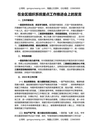 在全区组织系统重点工作推进会上的发言