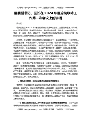 区委副书记、区长在2024年区府院联动工作第一次会议上的讲话