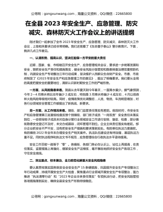 在全县2023年安全生产、应急管理、防灾减灾、森林防灭火工作会议上的讲话提纲