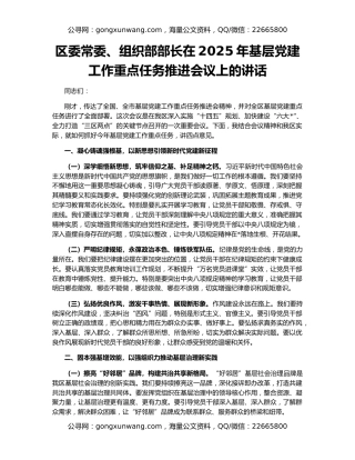 区委常委、组织部部长在2025年基层党建工作重点任务推进会议上的讲话