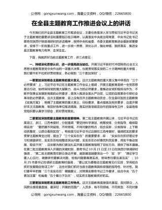 在全县主题教育工作推进会议上的讲话