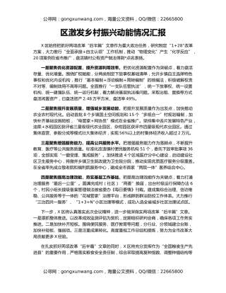 区激发乡村振兴动能情况汇报