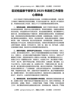 区纪检监察干部学习2025年政府工作报告心得体会