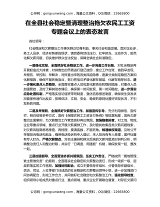 在全县社会稳定暨清理整治拖欠农民工工资专题会议上的表态发言