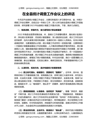 在全县统计调查工作会议上的讲话
