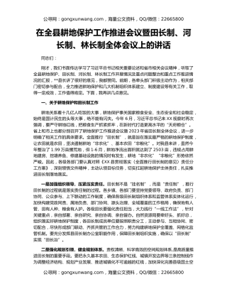 在全县耕地保护工作推进会议暨田长制、河长制、林长制全体会议上的讲话