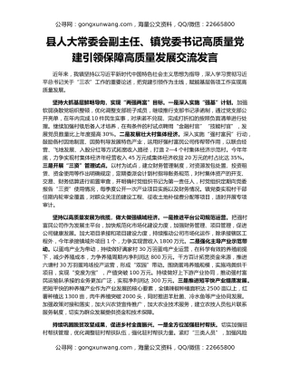 县人大常委会副主任、镇党委书记高质量党建引领保障高质量发展交流发言