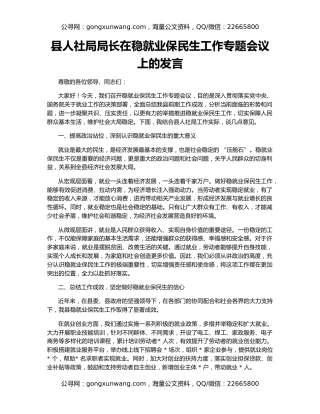 县人社局局长在稳就业保民生工作专题会议上的发言