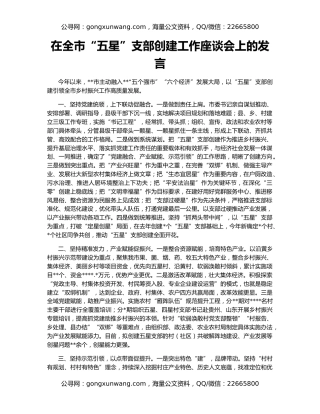 在全市“五星”支部创建工作座谈会上的发言