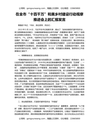 在全市“十百千万”和美乡村建设行动观摩推进会上的汇报发言