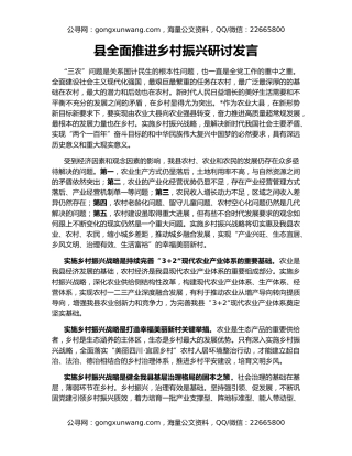 县全面推进乡村振兴研讨发言