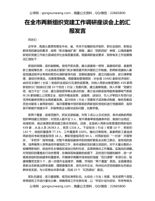 在全市两新组织党建工作调研座谈会上的汇报发言