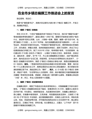 在全市乡镇志编撰工作推进会上的发言