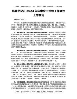县委书记在2024年年中全市组织工作会议上的发言