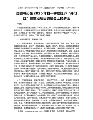 县委书记在2025年县一季度经济“开门红”暨重点项目调度会上的讲话
