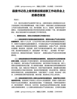 县委书记在上级党委巡视巡察工作动员会上的表态发言