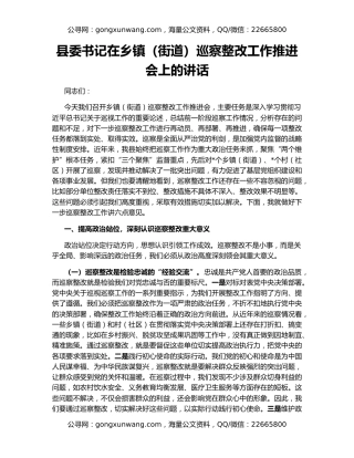 县委书记在乡镇（街道）巡察整改工作推进会上的讲话