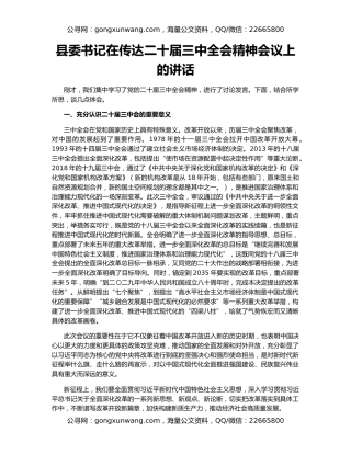县委书记在传达二十届三中全会精神会议上的讲话