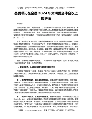 县委书记在全县2024年文明委全体会议上的讲话