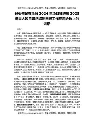 县委书记在全县2024年项目推进暨2025年重大项目谋划编制申报工作专题会议上的讲话