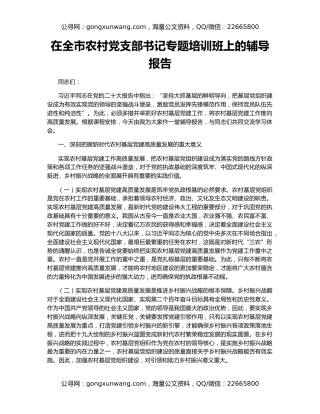 在全市农村党支部书记专题培训班上的辅导报告