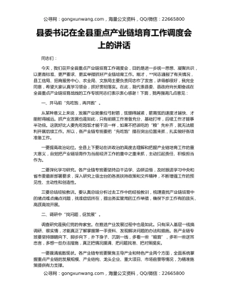 县委书记在全县重点产业链培育工作调度会上的讲话