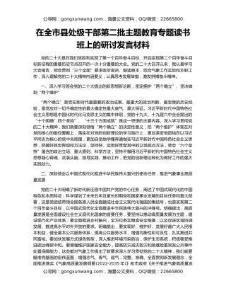 在全市县处级干部第二批主题教育专题读书班上的研讨发言材料