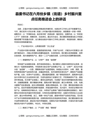 县委书记在六月份乡镇（街道）乡村振兴重点任务推进会上的讲话