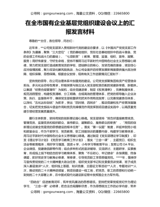 在全市国有企业基层党组织建设会议上的汇报发言材料