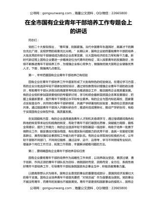 在全市国有企业青年干部培养工作专题会上的讲话