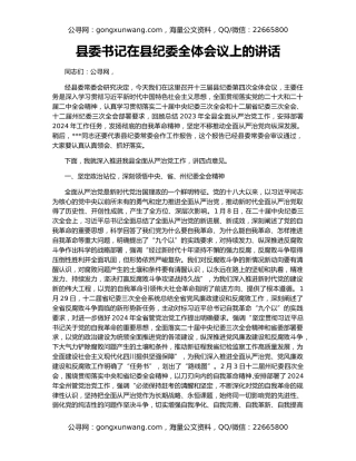 县委书记在县纪委全体会议上的讲话