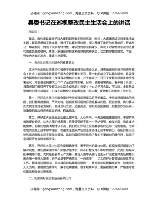 县委书记在巡视整改民主生活会上的讲话