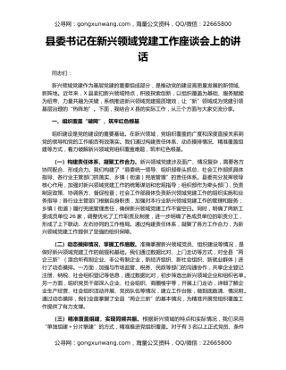 县委书记在新兴领域党建工作座谈会上的讲话