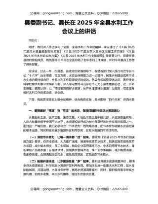 县委副书记、县长在2025年全县水利工作会议上的讲话