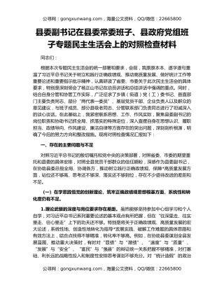 县委副书记在县委常委班子、县政府党组班子专题民主生活会上的对照检查材料