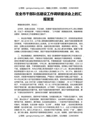 在全市干部队伍建设工作调研座谈会上的汇报发言
