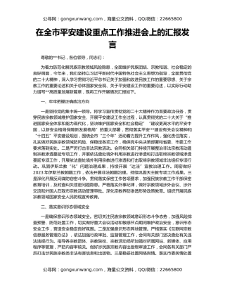 在全市平安建设重点工作推进会上的汇报发言