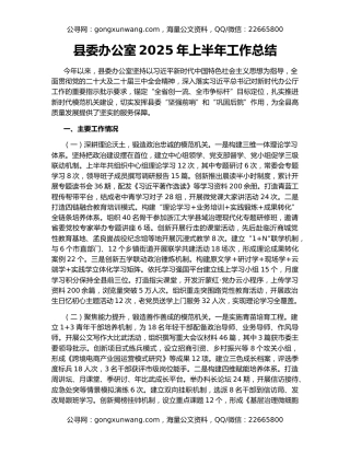县委办公室2025年上半年工作总结