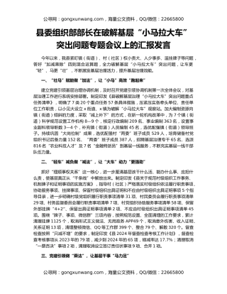 县委组织部部长在破解基层“小马拉大车”突出问题专题会议上的汇报发言