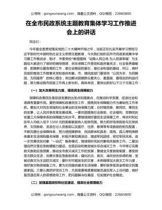 在全市民政系统主题教育集体学习工作推进会上的讲话