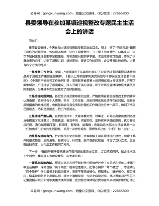 县委领导在参加某镇巡视整改专题民主生活会上的讲话