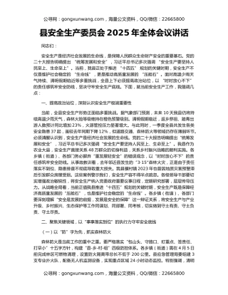 县安全生产委员会2025年全体会议讲话