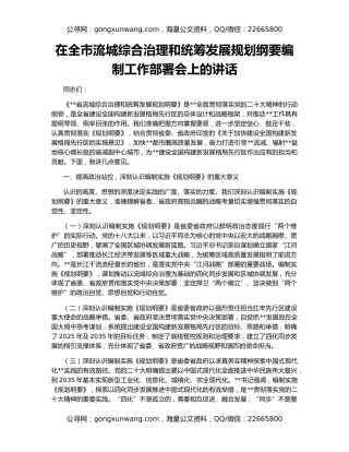 在全市流城综合治理和统筹发展规划纲要编制工作部署会上的讲话