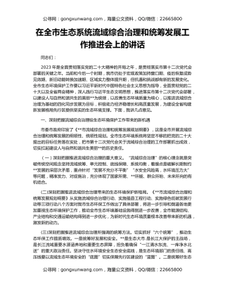 在全市生态系统流域综合治理和统筹发展工作推进会上的讲话