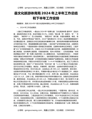 县文化旅游体育局2024年上半年工作总结和下半年工作安排
