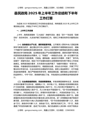 县民政局2025年上半年工作总结和下半年工作打算