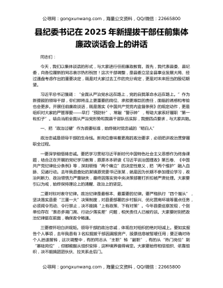 县纪委书记在2025年新提拔干部任前集体廉政谈话会上的讲话