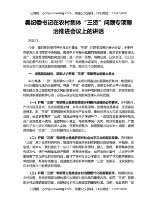县纪委书记在农村集体“三资”问题专项整治推进会议上的讲话