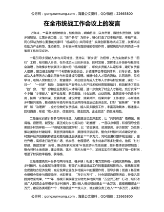 在全市统战工作会议上的发言