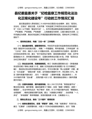 县纪委监委关于“纪检监察工作规范化法治化正规化建设年”行动的工作情况汇报